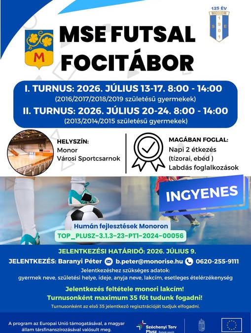 INGYENES NYÁRI FUTSAL TÁBOR MONORON! Nem csak labdarúgók részére!